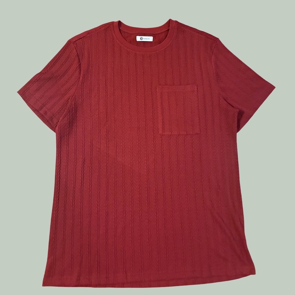 Runcati Mens Burgundy Cable Knit Short Sleeve Pocket Tee M5W254 Wine Red L